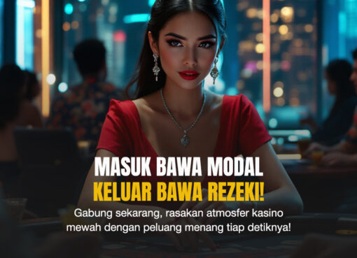 Live casino online dengan dealer cantik di meja permainan, suasana malam kasino mewah.